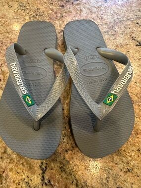 Havaianas Gray Flip Flops with Brazil Flag Accent